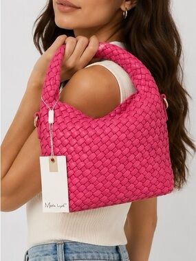 NWT Moda Luxe Woven Hot Pink Shoulder & Crossbody Bag Barbiecore Chic